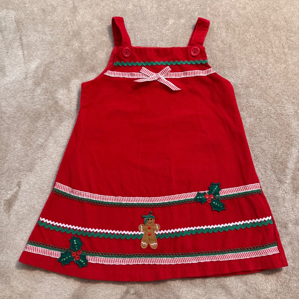 Red Corduroy Christmas Gingerbread Jumper Dress Girls Size 3T Holiday Pinafore